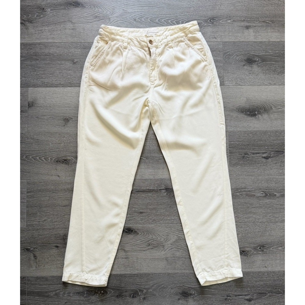 By Anthropologie Front Seam Straight Leg Pants Ivory 100% Lyocell Size 29 NWT